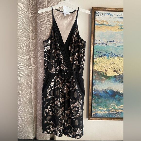 Diane Von Furstenberg Pants - Diane von Furstenberg Womens Sz 2 Black Shany Romper Lace Shorts Pockets